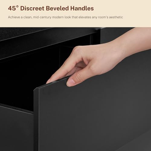 TEENFON 55" Dresser for Bedroom with 6 Drawers, Black Dresser with Metal Slide, Bedroom Dressers, Wood Dressers & Chests of Drawers for Bedroom, Hallway, Black - Image 5