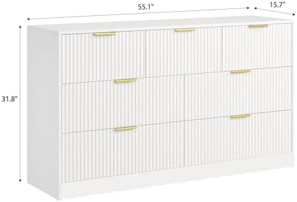 7 Drawer Fluted Dresser with Deep Drawers for Bedroom, White丨55 Wide Mid Century Dresser, Modern Chest of Drawers, Wood TV Stand Storage Organizer for Closet, Living Room, Hallway - Image 2