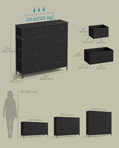 SONGMICS Dresser for Bedroom, Wide Dresser with 9 Fabric Drawers - Image 2