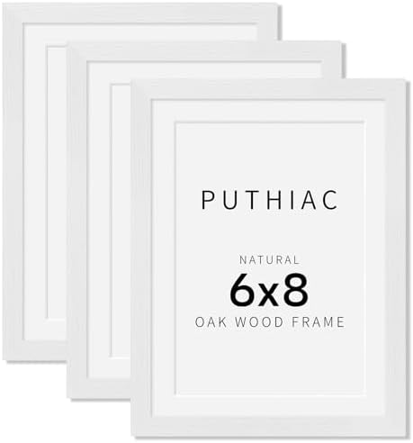 puthiac 6x8 Solid Oak Wood Picture Frames, White, 3 Pack by PUTHIAC