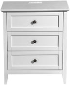 Karl home White Farmhouse Nightstand, Wide End Table with Charging Station - Image 3