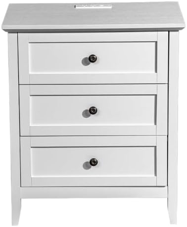 Karl home White Farmhouse Nightstand, Wide End Table with Charging Station - Image 3