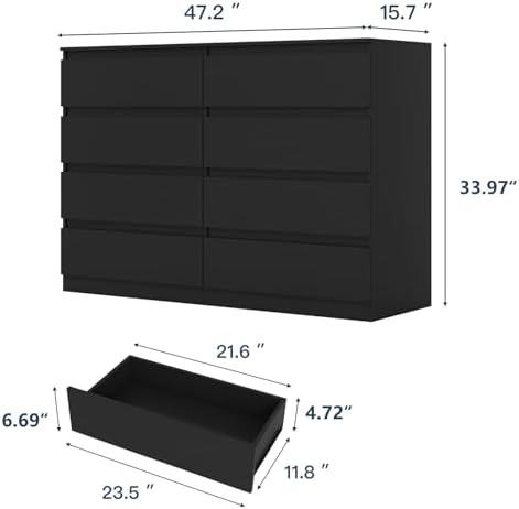 Black 8 Drawer Dresser for Bedroom,Modern Large Dresser with Deep Drawer,Wide Storage Chest of Drawer, Bedroom Storage Furniture Drawers for Bedroom - Image 3