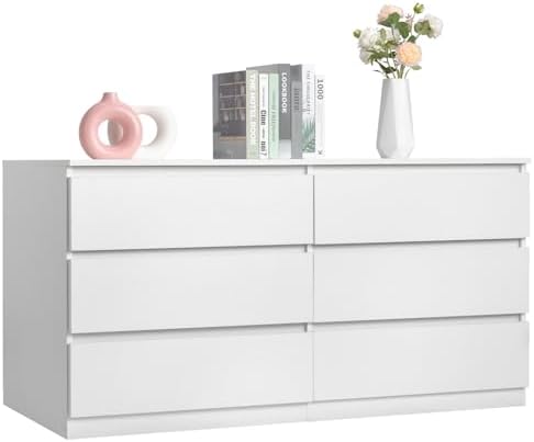 Karl home White 55-Inch 6 Drawer Modern Dresser, Bedroom Storage Chest by Karlhome