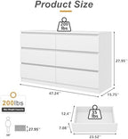 Vibe & Dine White Dresser, Modern 6 Drawer Double Dresser for Bedroom, Wood Chest of Drawers with Wide Storage for Living Room - Image 3