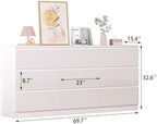 70 INCH 9 Drawers Dresser with Charging Station, Modern Large Dresser with 9 Handle Free Drawers, Wood Storage Chest of Drawers for Bedroom, Living Room, Entryway, Hallway, White - Image 2