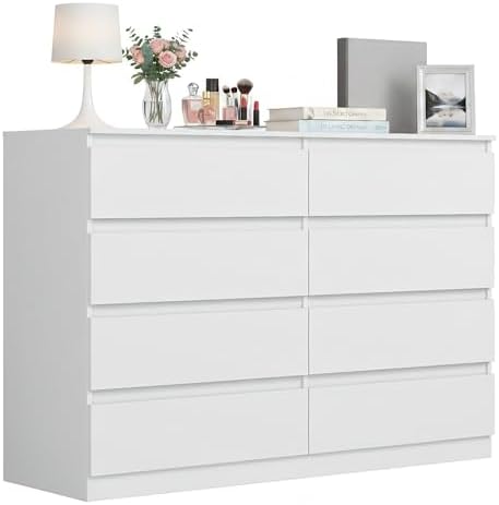 White 8 Drawer Dresser for Bedroom,Modern Large Dresser with Deep Drawer,Wide Storage Chest of Drawer for Closet, Bedroom Storage Furniture Drawers for Living Room by CIPACHOHOMEFURNITURE