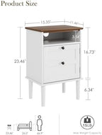 Nightstand, Boho Night Stand with 1 Drawer, Modern Side Accent Table with Open Shelf, Wooden Top Bedside End Table for Bedroom, Living Room, White - Image 2