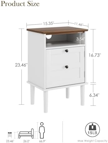 Nightstand, Boho Night Stand with 1 Drawer, Modern Side Accent Table with Open Shelf, Wooden Top Bedside End Table for Bedroom, Living Room, White - Image 2