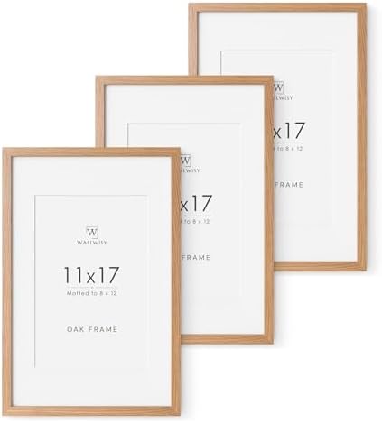 11x17 Picture Frame, Solid Oak Wood 11x17 Poster Frame with Mat to 8x12 by TumblerHome