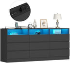 Gyfimoie 63" Black 9-Drawer Dresser for Bedroom w/Power Outlet, LED Light - Image 3