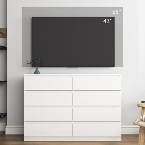 VERYKE White 8 Drawer Dresser for Bedroom,Chest of Drawers with No-Handle Design for Closet,Modern Wood Dresser Bedroom Storage Furniture - Image 2