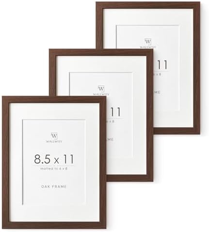 8.5x11 Picture Frame, Solid Oak Wood 8.5by11 Frame with Mat to 6x8 by TumblerHome