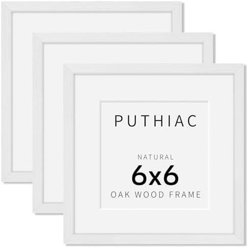 puthiac 6x6 Solid Oak Wood Picture Frames, White, 3 Pack by PUTHIAC