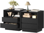 TEENFON Nightstands Set of 2, Night Stand with 2 Drawers and Open Shelf, Nightstand Side Table with Cut-Out Handle, Bedside End Table for Bedroom, Black, 17.7″ L × 15.7″ W × 23.6″ H by TEENFON