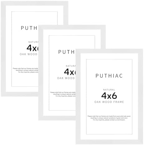 puthiac 4x6 Solid Oak Wood Picture Frames, White, 3 Pack by PUTHIAC
