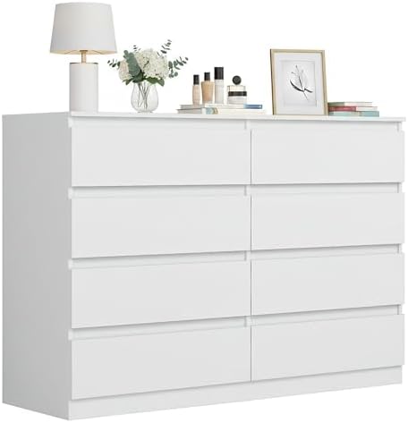 Spaco White 8 Drawer Dresser for Bedroom,Modern Deep Drawer Dresser,Wide Storage Chest of Drawer for Closet,Wood Storage Organizer Furniture for Living Room by SpacoHomeFuniture