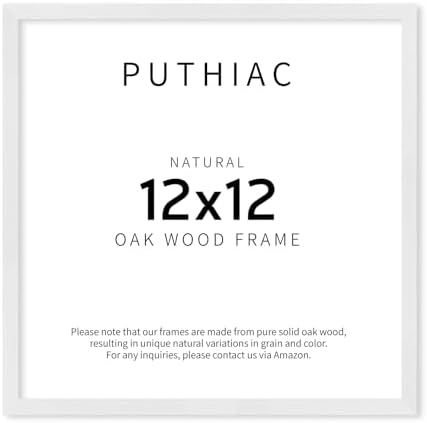 puthiac 12x12 Solid Oak Wood Picture Frame, White, 1 Pack by PUTHIAC