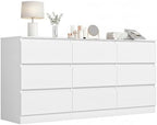 White 9 Drawer Dresser for Bedroom,Modern Deep Drawer Dresser with No-Handle Design,Wide Storage Chest of Drawers,Wood Bedroom Storage Organizer Furniture for Closet,Hallway by CIPACHOHOMEFURNITURE