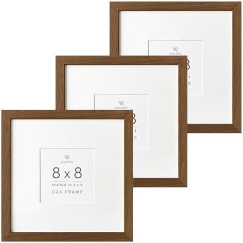 8x8 Picture Frames, Solid Oak Wood 8x8 photo Frame with Mat to 4x4 by TumblerHome