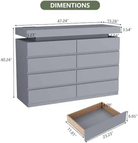 Gyfimoie 8 Drawer Dresser with Power Outlet, Modern Dresser with LED Light - Image 2
