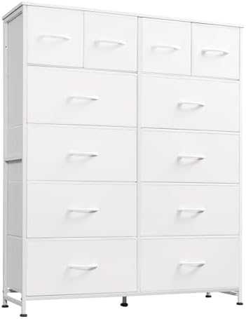 WLIVE 12 Drawer Tall White Fabric Dresser Bedroom Storage Chest by WLIVE