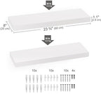 Ballucci Floating Shelf, 2-Pack 24" White Floating Shelves for Wall, Wood Wall Shelf for Home Décor, Floating Shelves for Bathroom, Living Room, Bedroom, 8" Deep Wall Shelves - Image 3