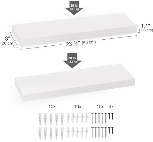 Ballucci Floating Shelf, 2-Pack 24" White Floating Shelves for Wall, Wood Wall Shelf for Home Décor, Floating Shelves for Bathroom, Living Room, Bedroom, 8" Deep Wall Shelves - Image 3