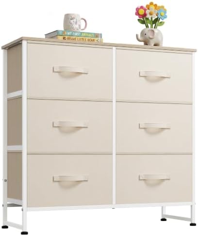 WLIVE Beige Fabric Dresser for Bedroom, 6 Drawer Dressers, Chest of Drawers by WLIVE