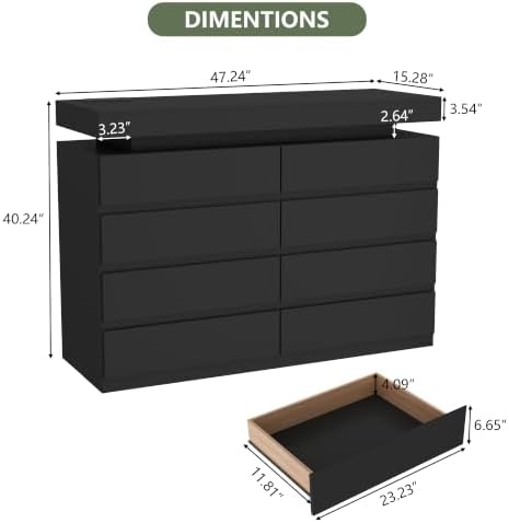 Gyfimoie 8 Drawer Dresser with Power Outlet, Modern Dresser with LED Light - Image 2