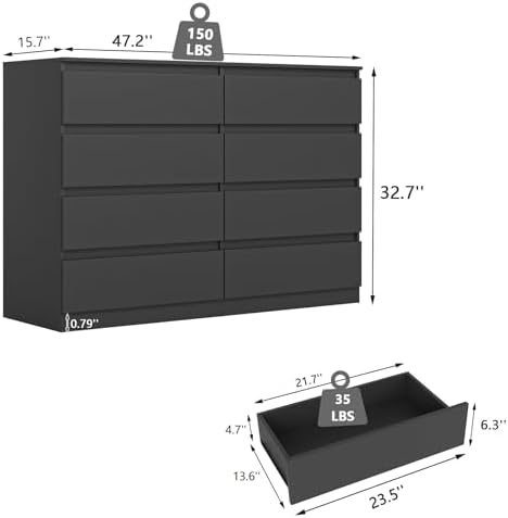 Black Dresser for Bedroom,Modern Large 8 Drawer Dresser with Deep Drawer,Wide Storage Chest of Drawer,Wood Bedroom Storage Organizer Furniture,TV Stand for Living Room - Image 2