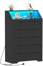Black Dresser Tall 5 Drawer Dresser for Bedroom, Wood Chest of Drawers with LED Lights, Charging Station, Metal Handles, Modern Storage Cabinet and Organizer Drawers for Living Room, Hallway by WODEER