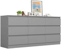 VERYKE Grey 9 Drawer Dresser for Bedroom,Chest of Drawers with No-Handle Design for Closet,Modern Wood Dresser Bedroom Storage Furniture by VERYKE