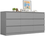 VERYKE Grey 9 Drawer Dresser for Bedroom,Chest of Drawers with No-Handle Design for Closet,Modern Wood Dresser Bedroom Storage Furniture by VERYKE