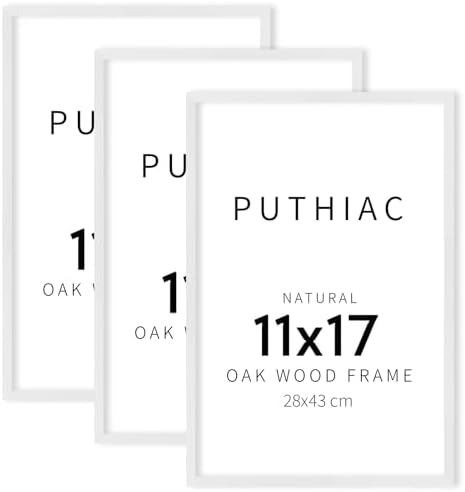 puthiac 11x17 Solid Oak Wood Picture Frames, White, 3 Pack by PUTHIAC