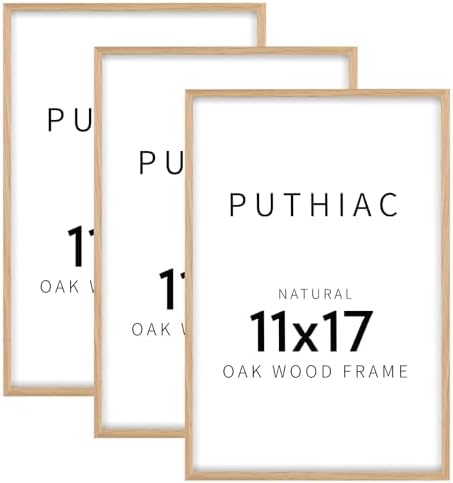 puthiac 11x17 Solid Oak Wood Picture Frames, Natural Oak, 3 Pack by PUTHIAC