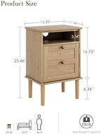 Nightstand, Boho Night Stand with 1 Drawer, Modern Side Accent Table with Open Shelf, Wooden Top Bedside End Table for Bedroom, Living Room, Natural - Image 2