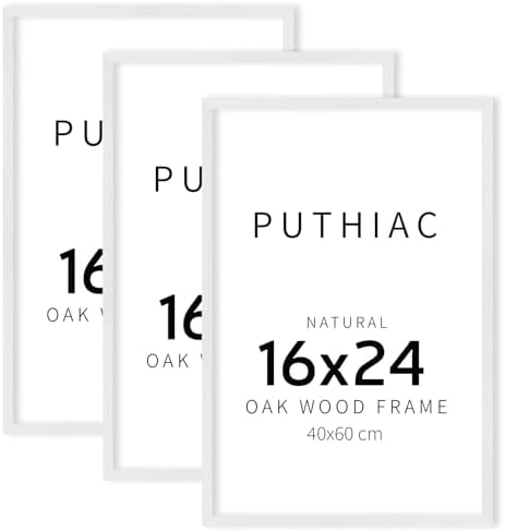 puthiac 16x24 Solid Oak Wood Picture Frames, White, 3 Pack by PUTHIAC