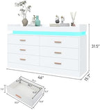 Hlivelood 6 Drawer Dresser with LED Light and Charging Station, Modern Chest of Drawers for Closet, Wide Drawer Organizer Cabinet for Bedroom, Living Room, Entryway, Hallway(6 Drawer White) - Image 2