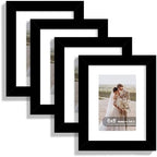 Hongkee 6x8 Picture Frame Set of 4, Made of Real Glass and Black Frame - Display Picture 4x6 with Mat or 6x8 Without Mat, 6 by 8 Photo for Wall or Tabletop by Hongkee