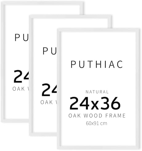 puthiac 24x36 Solid Oak Wood Picture Frames, White, 3 Pack by PUTHIAC