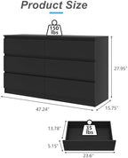 VERYKE Black 6 Drawer Dresser for Bedroom,Chest of Drawers with No-Handle Design for Closet,Modern Wood Dresser Bedroom Storage Furniture - Image 3