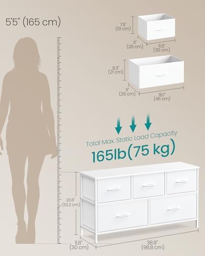 SONGMICS Dresser for Bedroom, Wide Dresser with 5 Fabric Drawers - Image 2