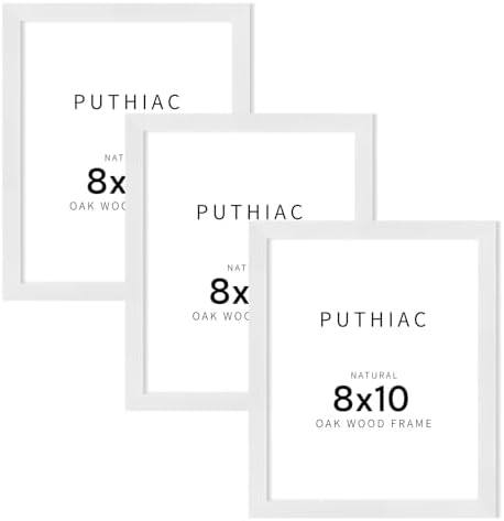 puthiac 8x10 Solid Oak Wood Picture Frames, White, 3 Pack by PUTHIAC