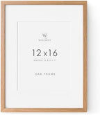 12x16 Picture Frame, Solid Oak Wood 12x16 Frames with Mat to 8.5x11 by TumblerHome