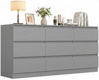 Grey 9 Drawer Dresser for Bedroom,Modern Long Dresser with Deep Drawers,Wide Storage Chest of Drawer,Wood Bedroom Storage Organizer Drawers forBedroom by CIPACHOHOMEFURNITURE