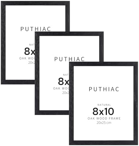 puthiac 8x10 Solid Oak Wood Picture Frames, Black, 3 Pack by PUTHIAC