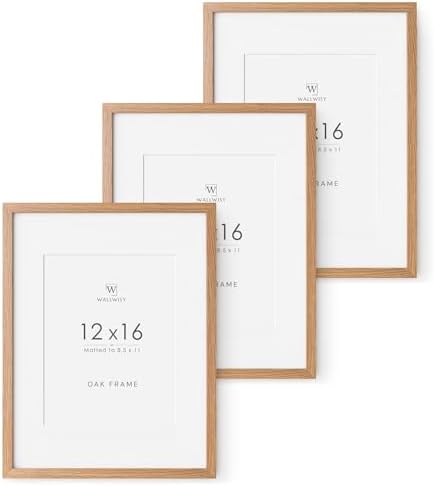 12x16 Picture Frame, Solid Oak Wood 12x16 Frames with Mat to 8.5x11 by TumblerHome
