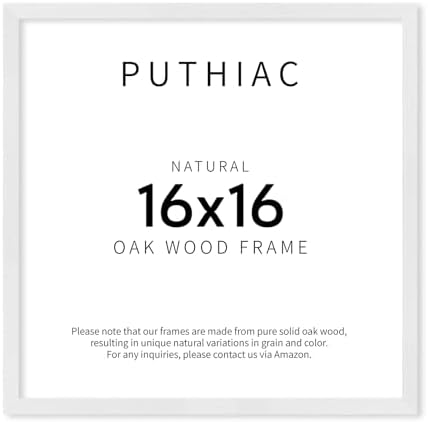 puthiac 16x16 Solid Oak Wood Picture Frame, White, 1 Pack by PUTHIAC