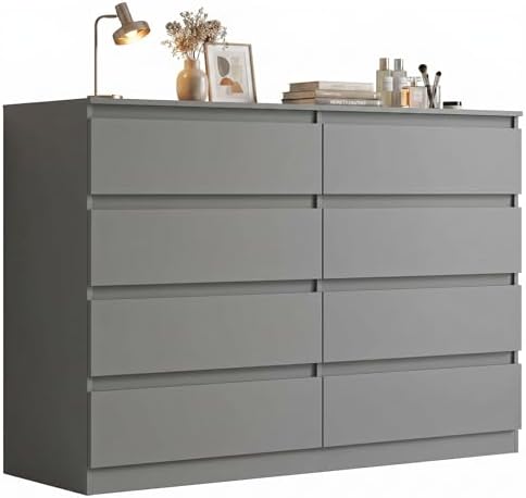 Grey Dresser for Bedroom,Modern Large 8 Drawer Dresser with Deep Drawer,Wide Storage Chest of Drawer,Wood Bedroom Storage Organizer Furniture,TV Stand for Living Room by CIPACHOHOMEFURNITURE